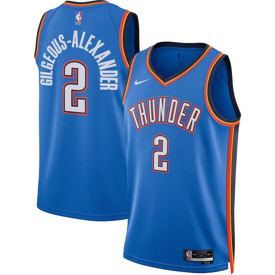 Men Oklahoma City Thunder 2 Shai Gilgeous-Alexander Nike Blue Icon Edition 2022-23 Swingman NBA Jersey